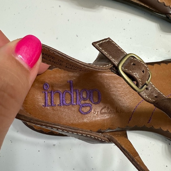 Clark’s Indigo Women’s Wedge Sandals 7.5 Brown Leather Adjustable Strappy Woven - Picture 8 of 8